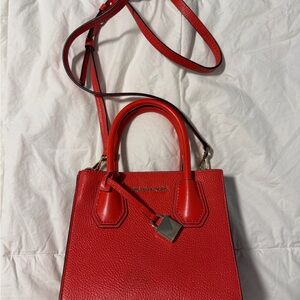 Michael Kors Red Pebbled Leather Mini Satchel with Shoulder Strap